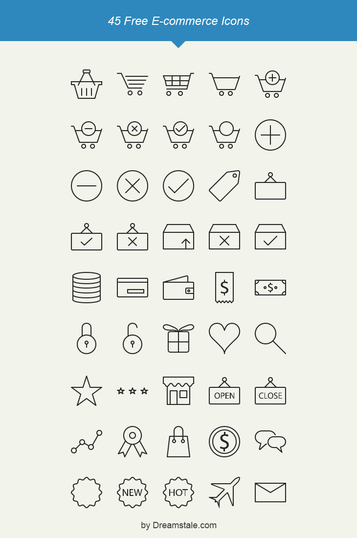 45 Outline E-commerce Icons